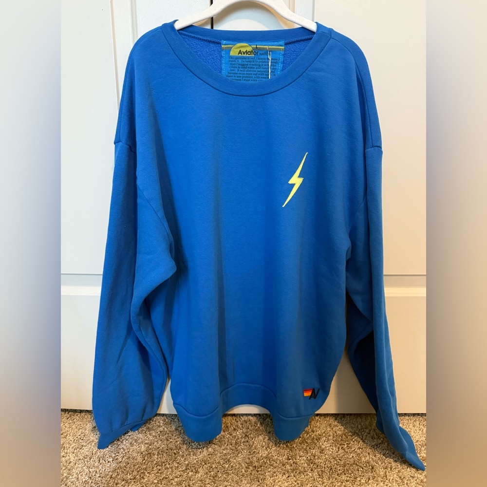 Aviator Nation Large Blue Yellow Thunderbolt Sweatshirt.⚡️💙